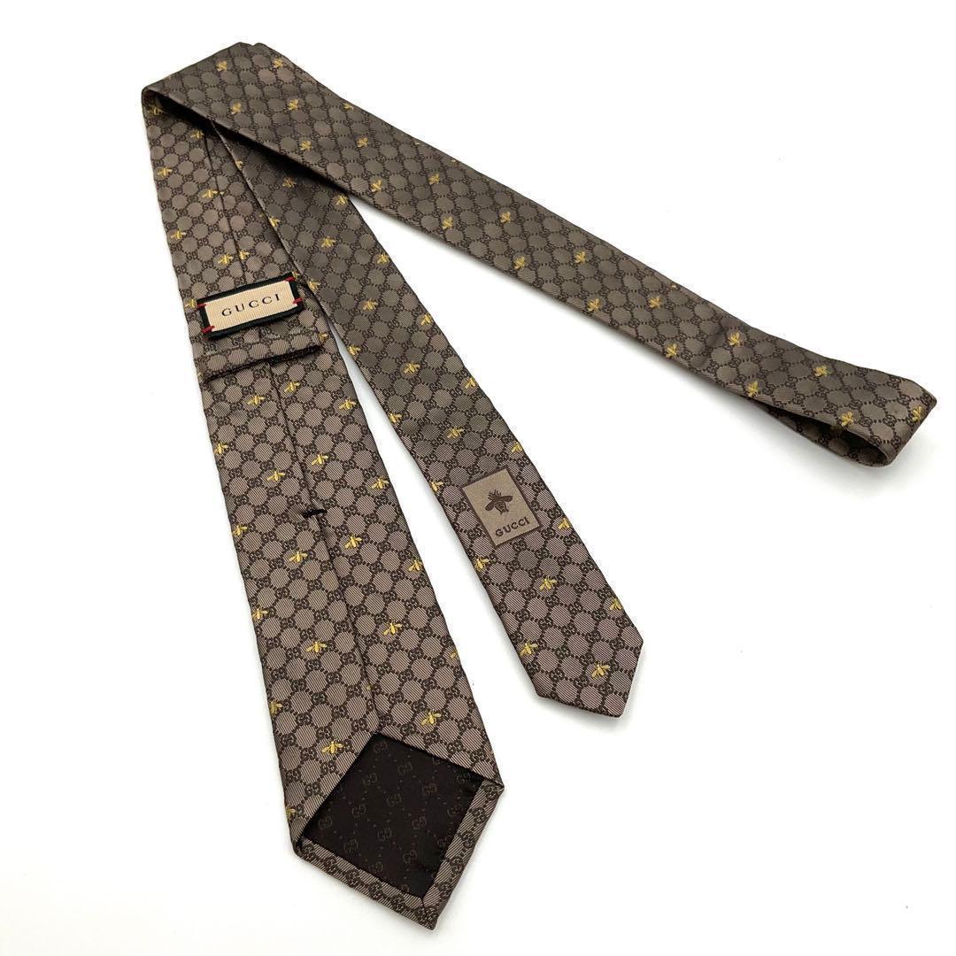 【美品】GUCCI グッチ ネクタイ BEE ビー ブラウン