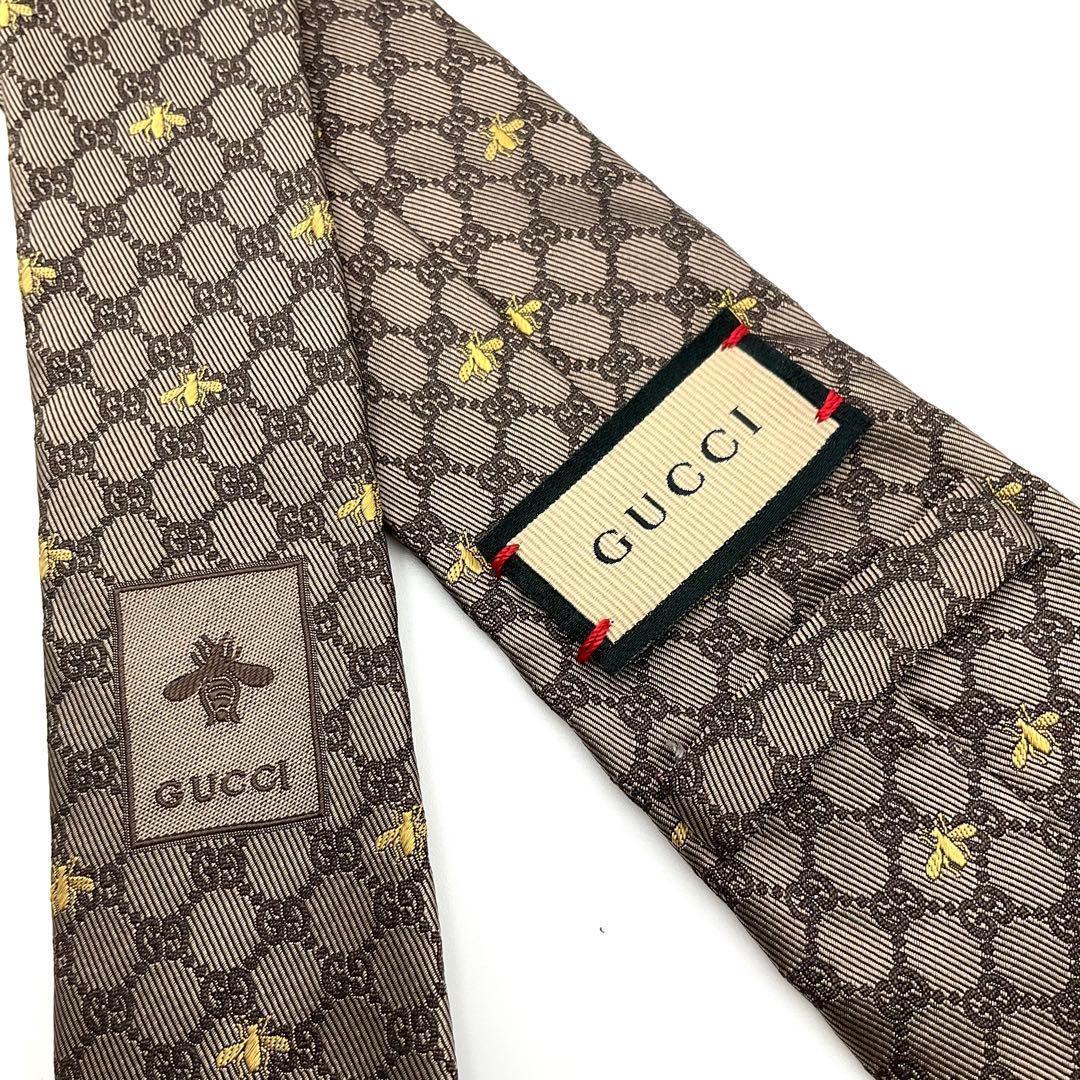 【美品】GUCCI グッチ ネクタイ BEE ビー ブラウン