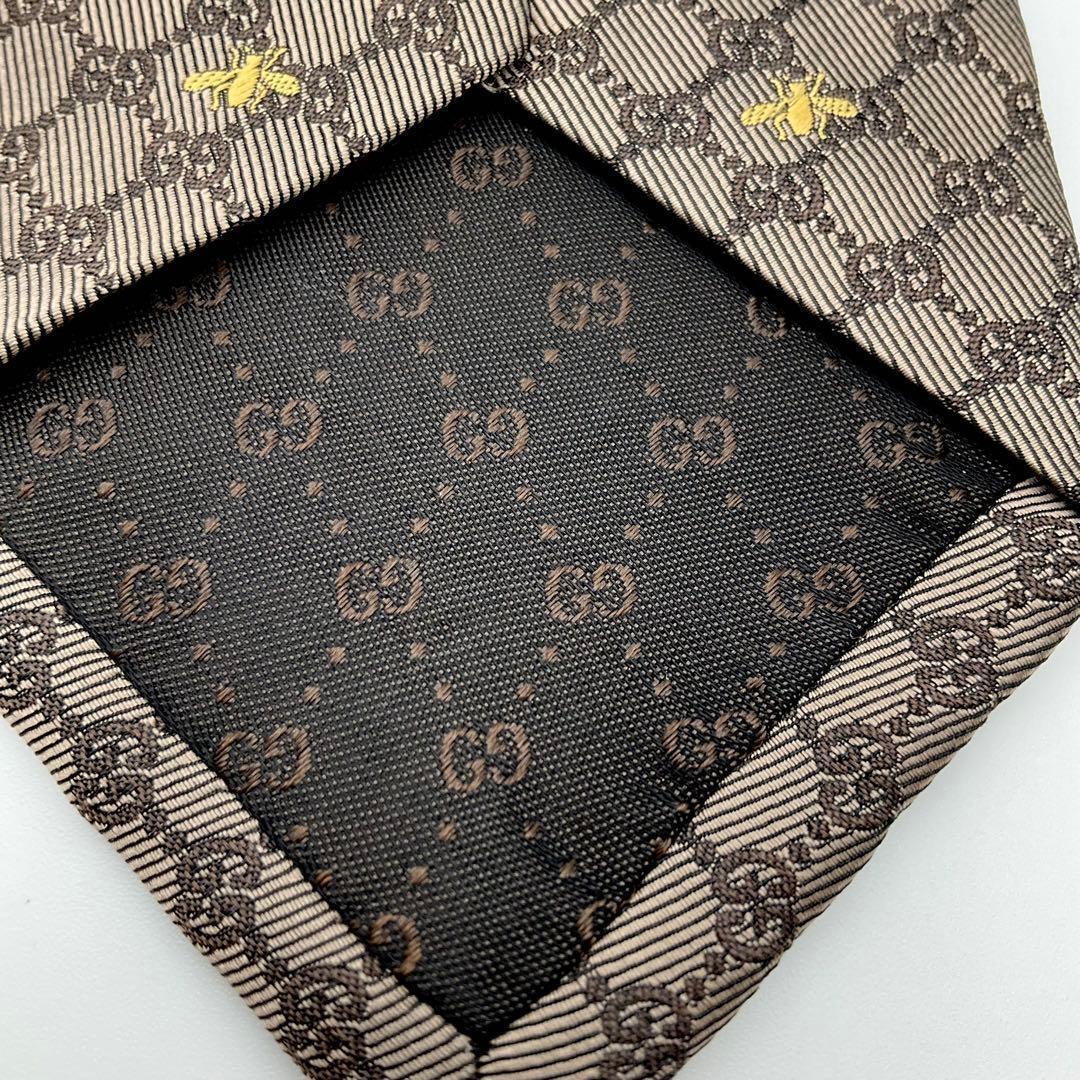 【美品】GUCCI グッチ ネクタイ BEE ビー ブラウン