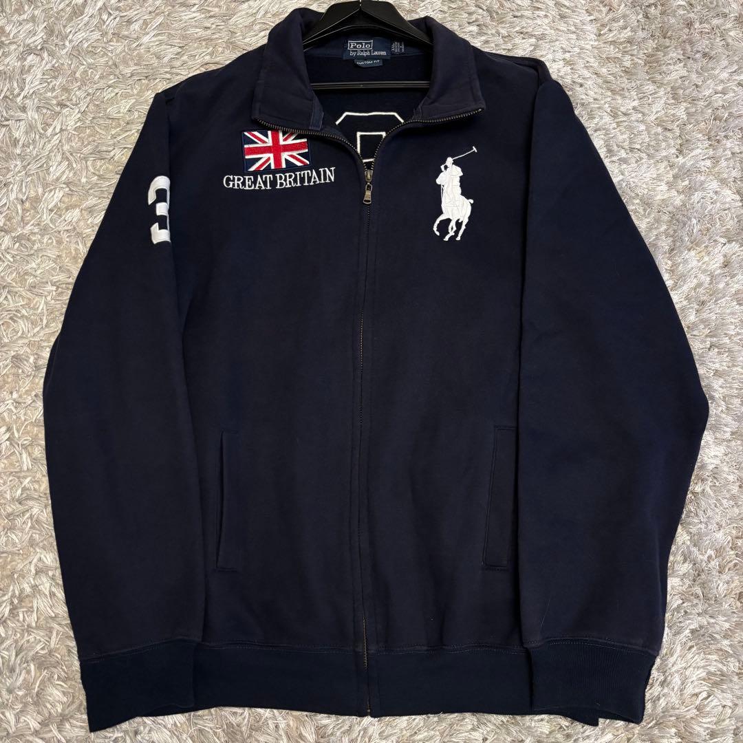 90sポロラルフローレン ネイビー ジップアップ スウェット イギリス 裏起毛