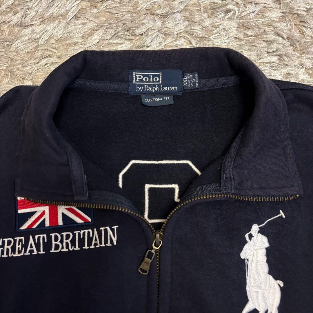 90sポロラルフローレン ネイビー ジップアップ スウェット イギリス 裏起毛