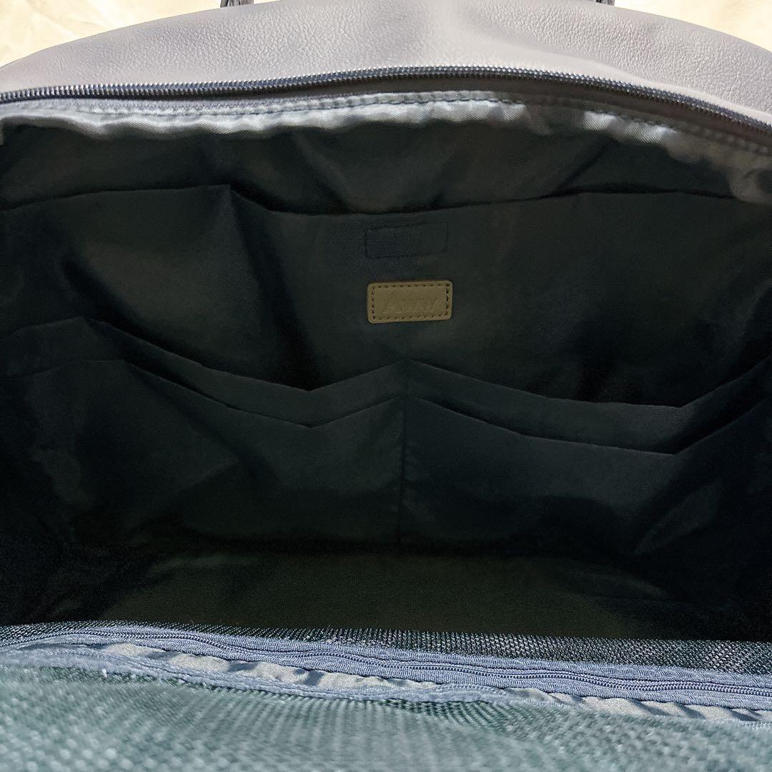 【美品✨】AWW サボテン ヴィーガン レザー ネイビー ボストンバッグ 大容量