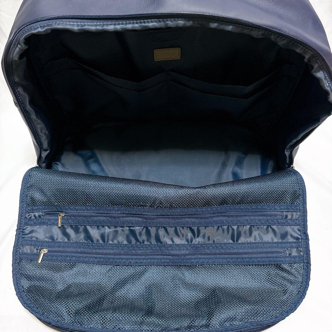 【美品✨】AWW サボテン ヴィーガン レザー ネイビー ボストンバッグ 大容量