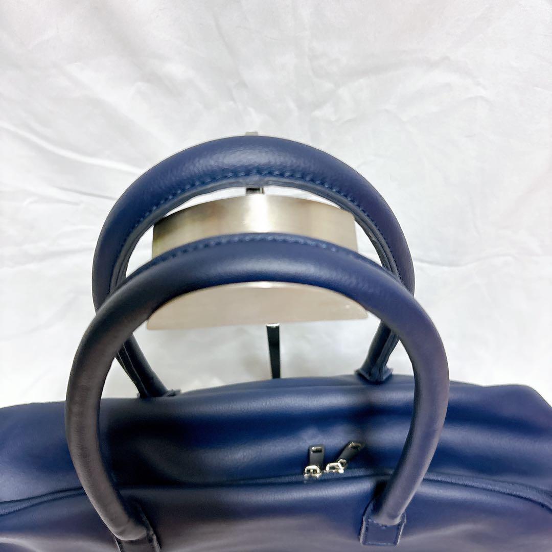 【美品✨】AWW サボテン ヴィーガン レザー ネイビー ボストンバッグ 大容量