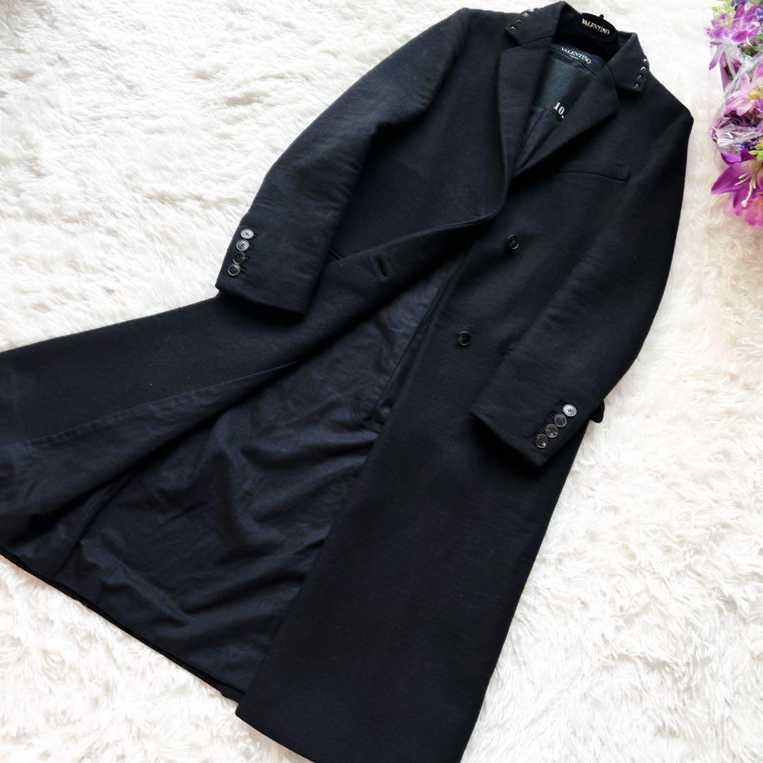 美品　VALENTINOヴァレンティノ スタッズ ロングコート ヴァージンウール