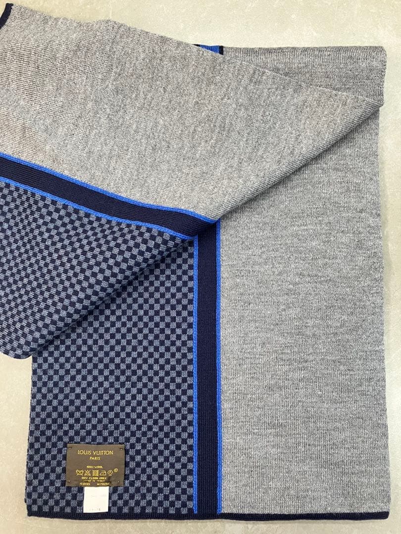 LOUIS VUITTON エシャルプ ダミエ　マフラー　青×グレー
