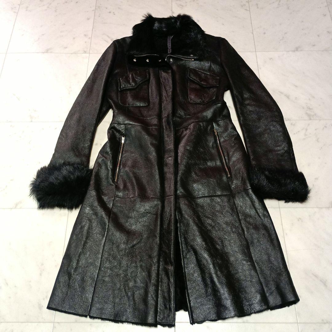 SPORTMAX CODEスポーツマックスコード レザーロングコート 裏ボア