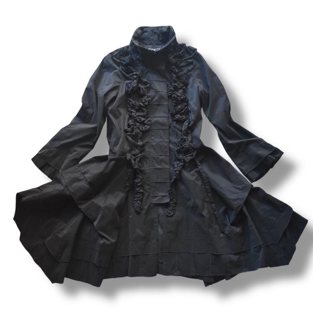EIKO KONDO 構築フリルデザイン ロングジャケットワイヤー 黒 立体裁断