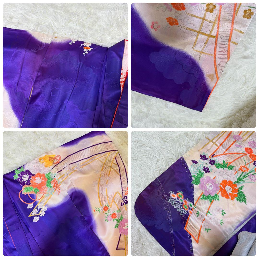 七五三　7歳　女の子　フルセット　正絹　紫　箱せこ　753 祝着