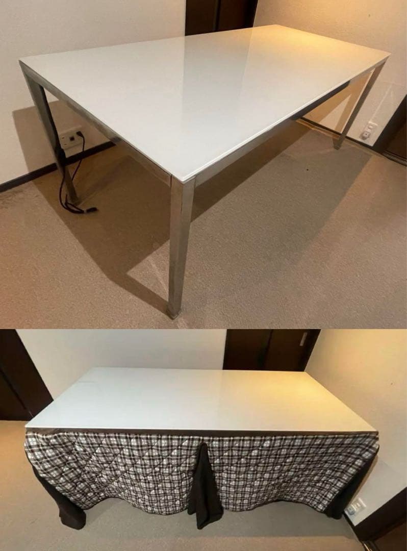 TORSBY テーブル ハイグロス ホワイト クロムメッキ 180×85 コタツ