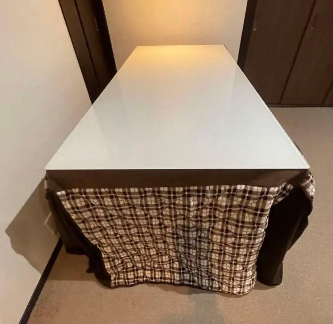 TORSBY テーブル ハイグロス ホワイト クロムメッキ 180×85 コタツ