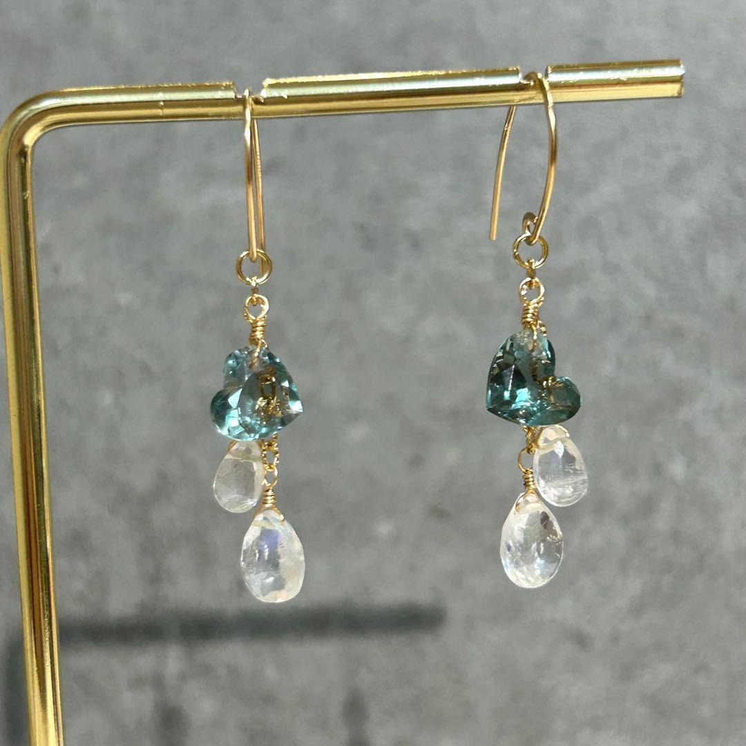 専用✳︎超高品質✳︎フローライト　ファセットハート　14kgf　天然石イヤリング