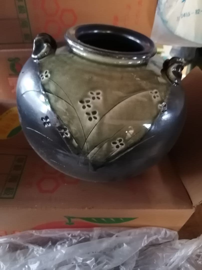 ‼️高級品‼️　萬古焼　陶器 花瓶 グリーンとブラック