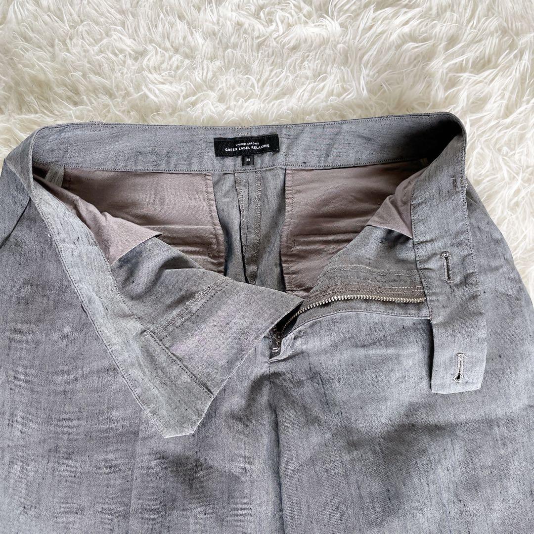 【グリーンレーベル】ノーカラージャケットパンツ セットアップ リネン グレー38