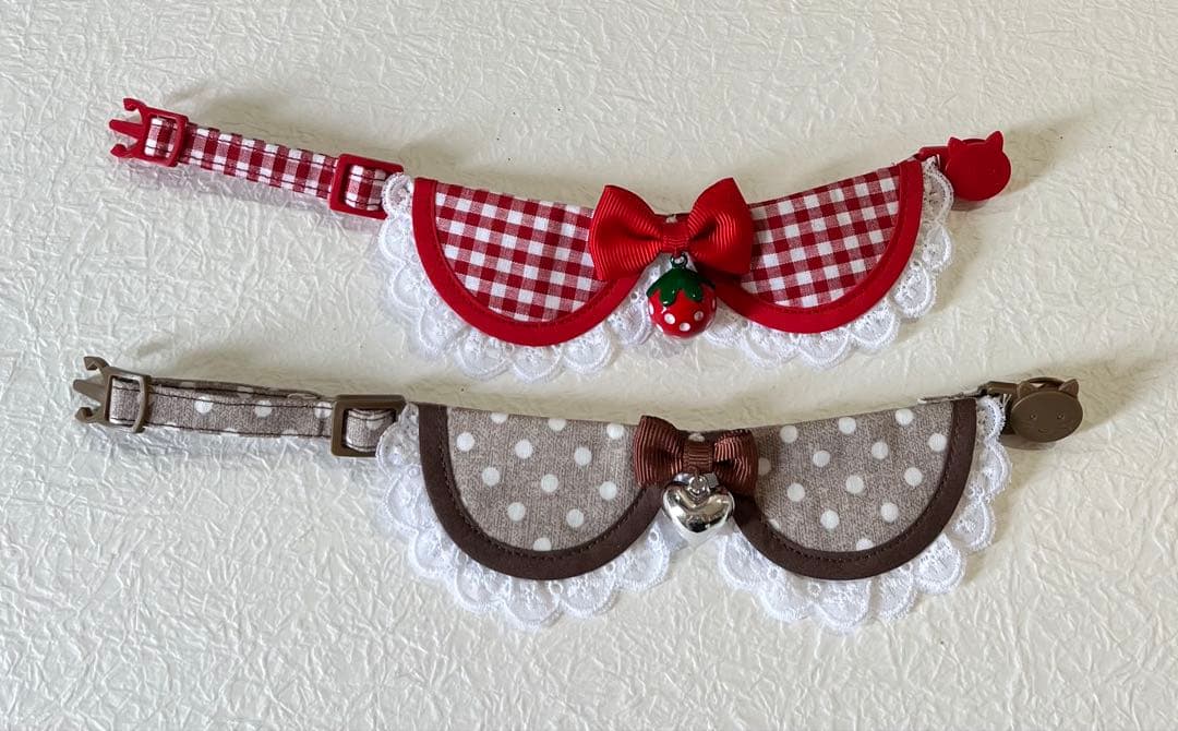 えり付き首輪(ギンガムチェック赤 いちご鈴付き) Ｎｏ．196-780