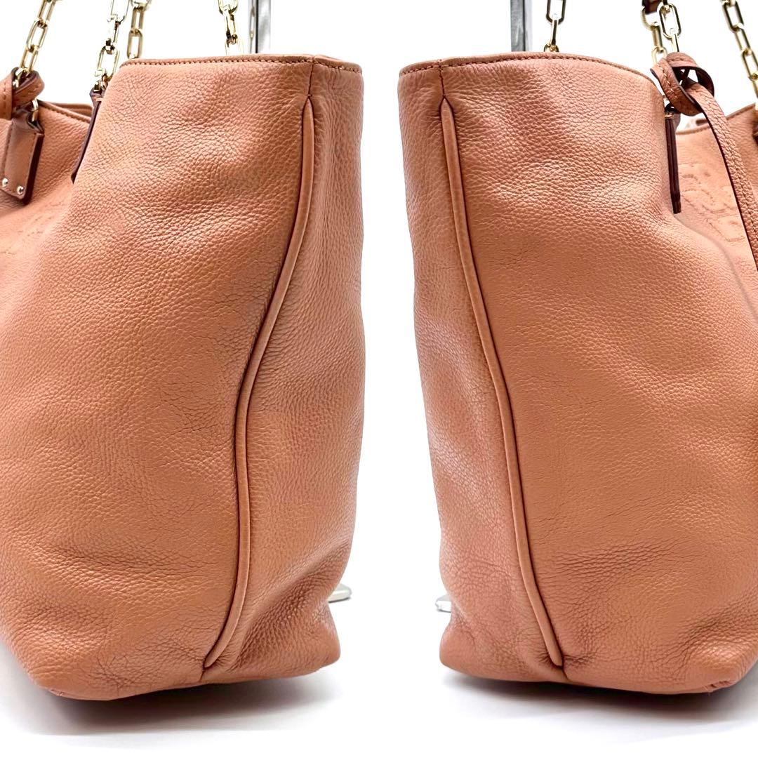 極美品✨トリーバーチ トートバッグ しぼ革 ボンボンチャーム ブラウン系 A4◎