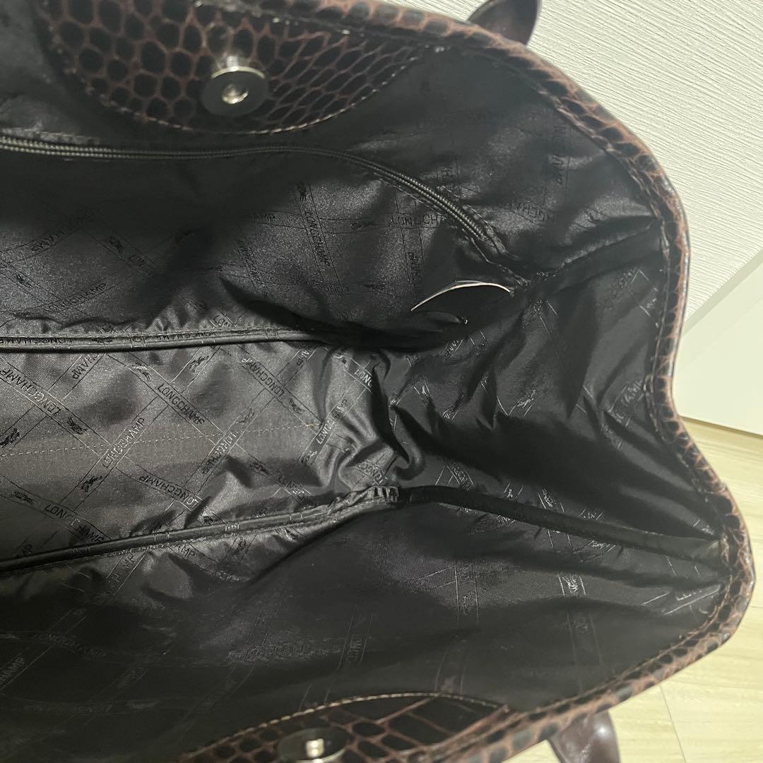 美品　Longchamp　レザートートバッグ　ロゾ　クロコ型押し　ブラウン