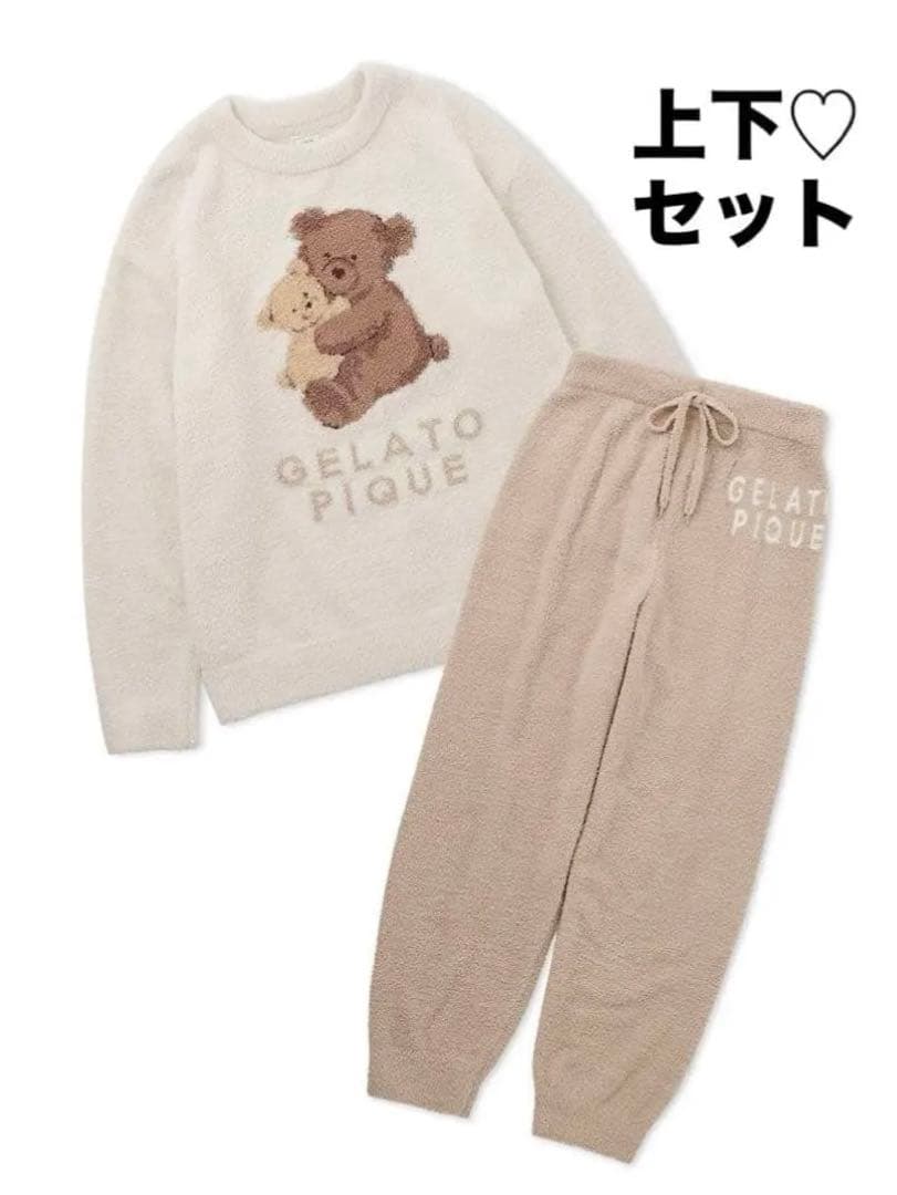 新品 ジェラートピケ アニマルジャガードプルオーバー&ロングパンツセット くま