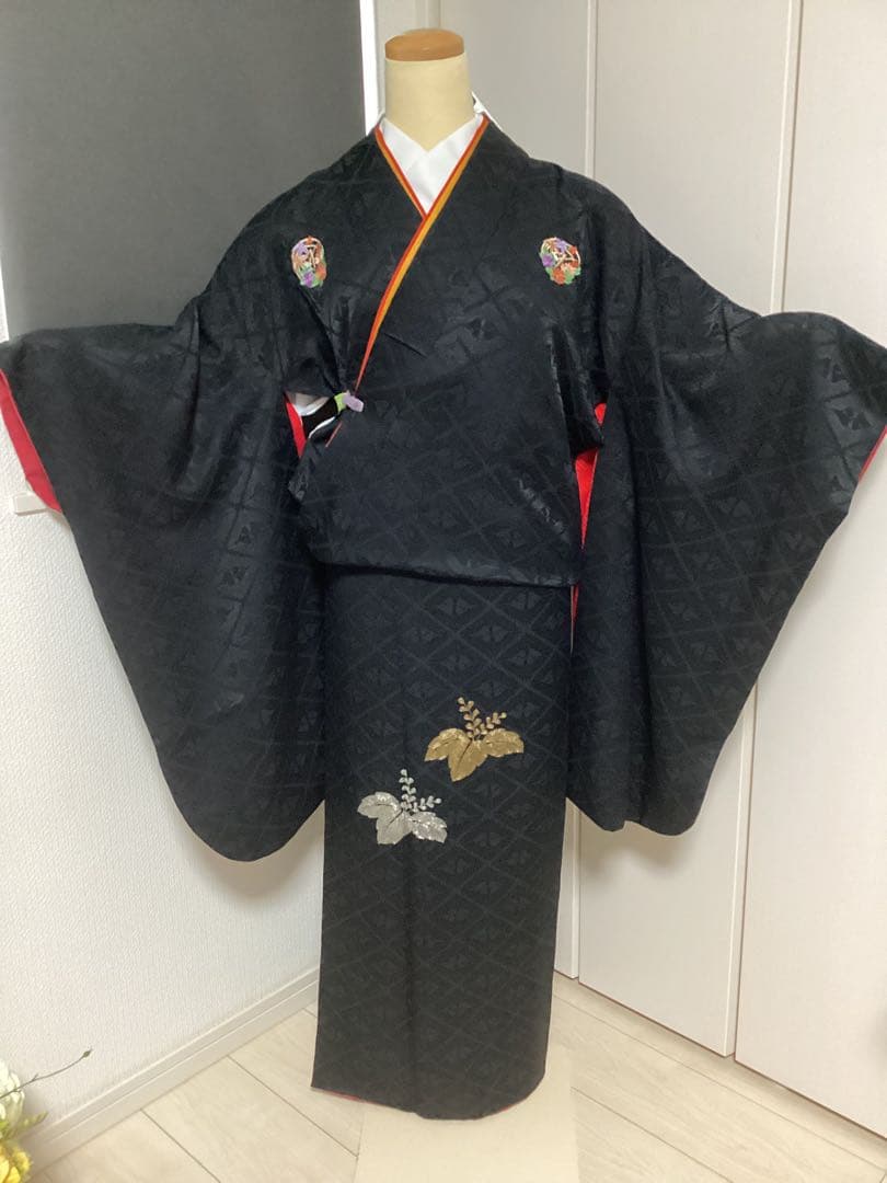 黒の二尺袖振袖レースの付いた袴2点セット トールサイズluxjewel ブランド