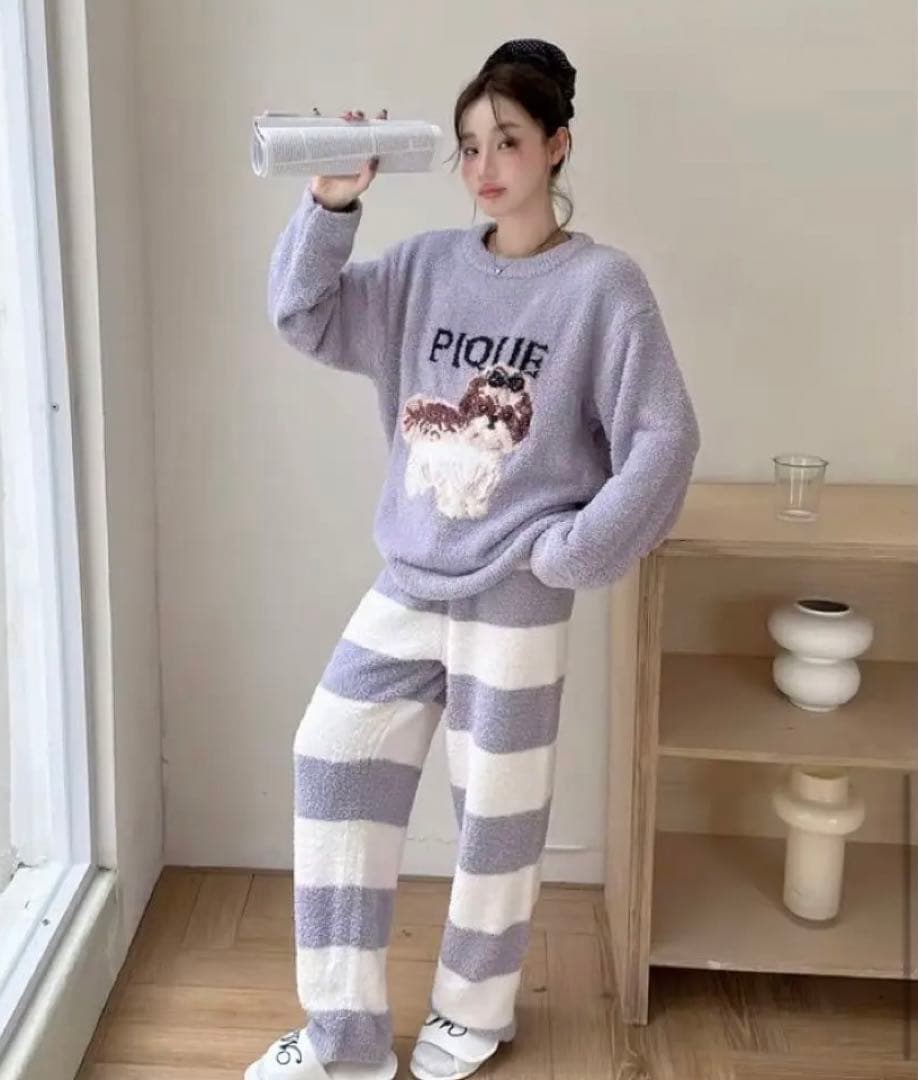 新品！ジェラピケお好きな方に！シーズーのプルオーバーふわもこ上下セットブルー