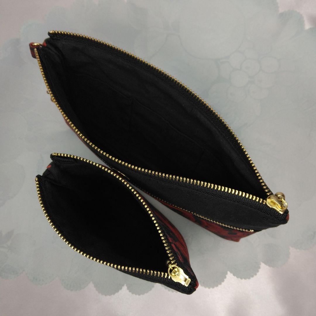 赤いばら柄 ハンドメイドサイドポケット付きトートバッグ 　ポーチ　薔薇柄　4点