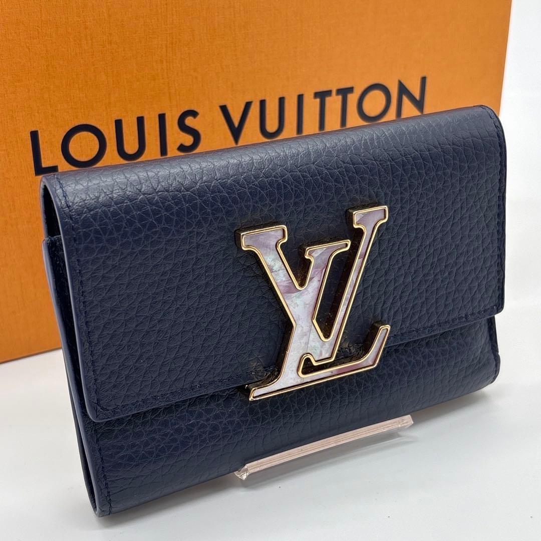 極美品 ルイヴィトン ポルトフォイユカプシーヌ ネイビー レザー M81674