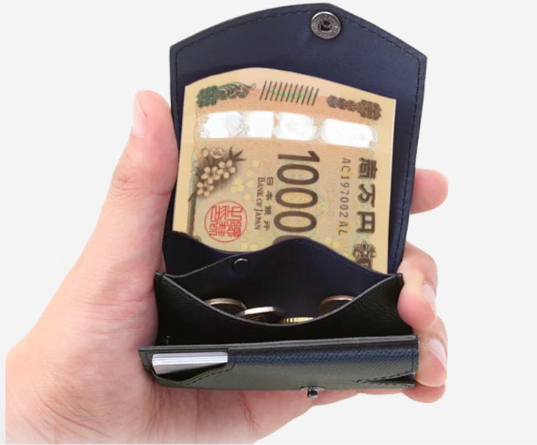 ネイビー レザー 三つ折り財布