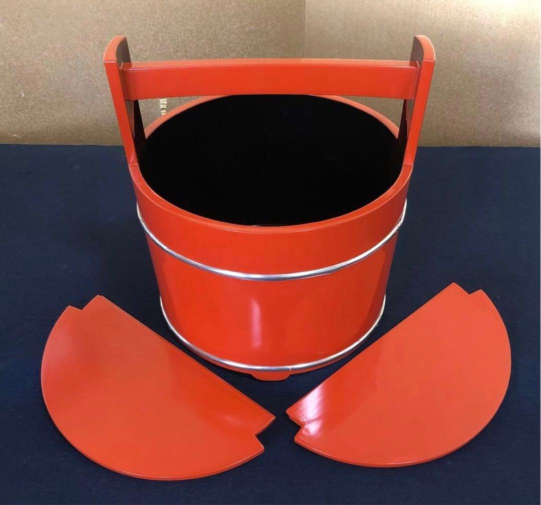 《R》茶道具 朱塗 手桶水指 塗師 岡本陽斎造 共箱　260107か5