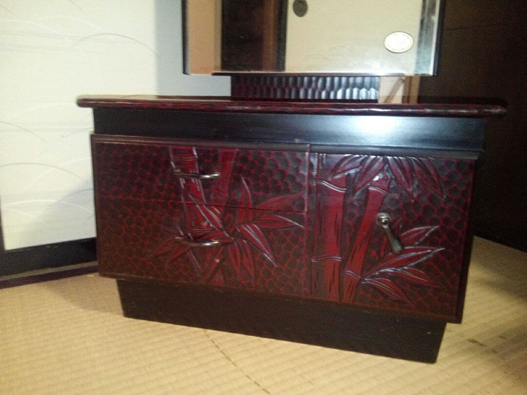 鎌倉彫風 鏡台　ドレッサー　アンティーク　ヴィンテージ　化粧台　収納家具