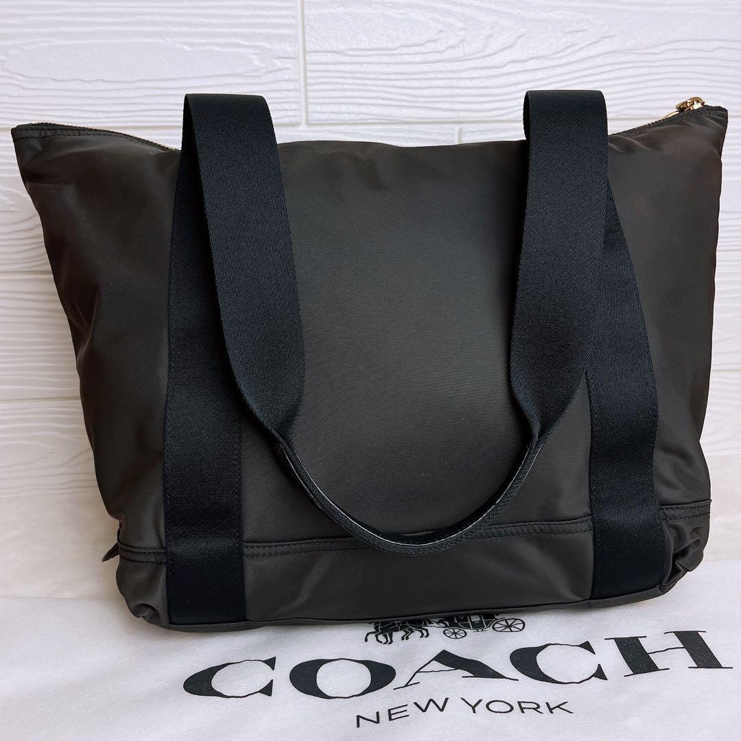 極美品☆COACHコーチ トートバッグ ナイロン 大容量 A4収納ネイビー.