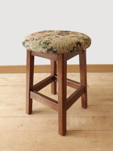 北海道手作り家具　ナラ材　スツール（花柄）　勇峰工芸（新）