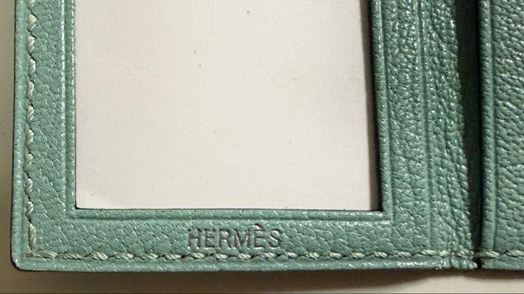 新品 エルメス ミニフォトケース 写真ケース アクア系 ベビーブルー レザー