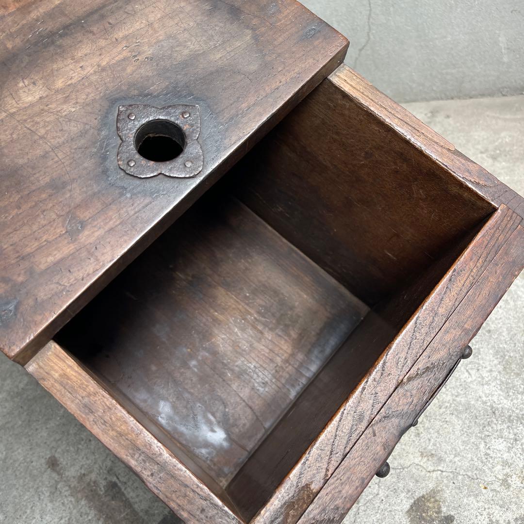 銭箱 銭函 小引出 時代金具 日本製 江戸時代 明治時代 古道具 欅