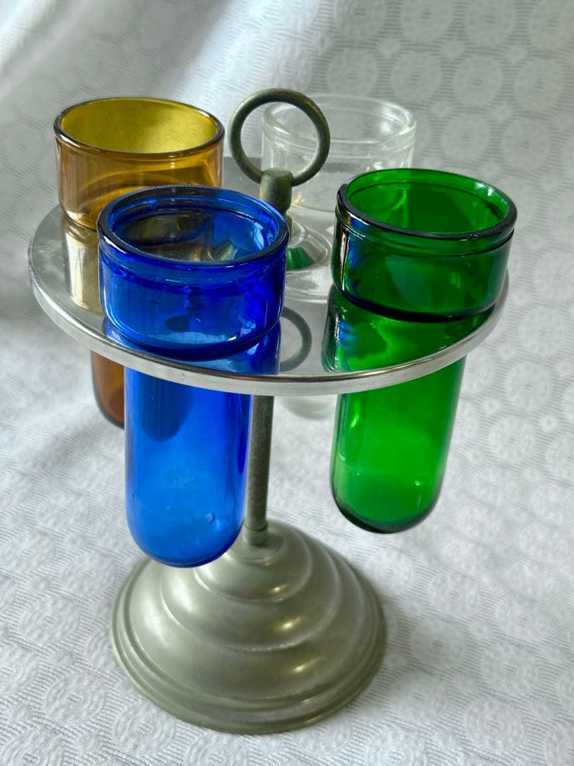昭和レトロ ガラス 回転式 シカン瓶スタンド 4色　アンティーク器具スタンド