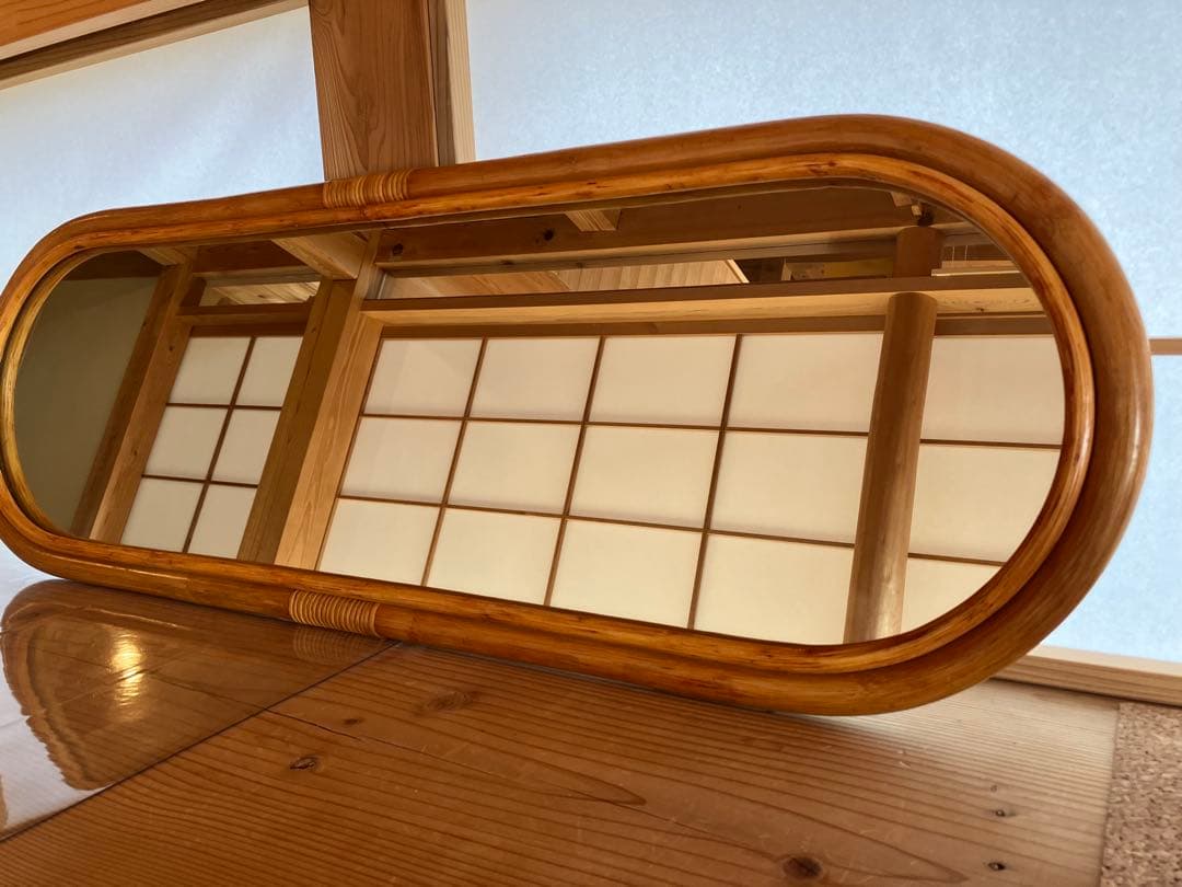 アンティーク　ラタンミラー　壁掛け 昭和レトロ