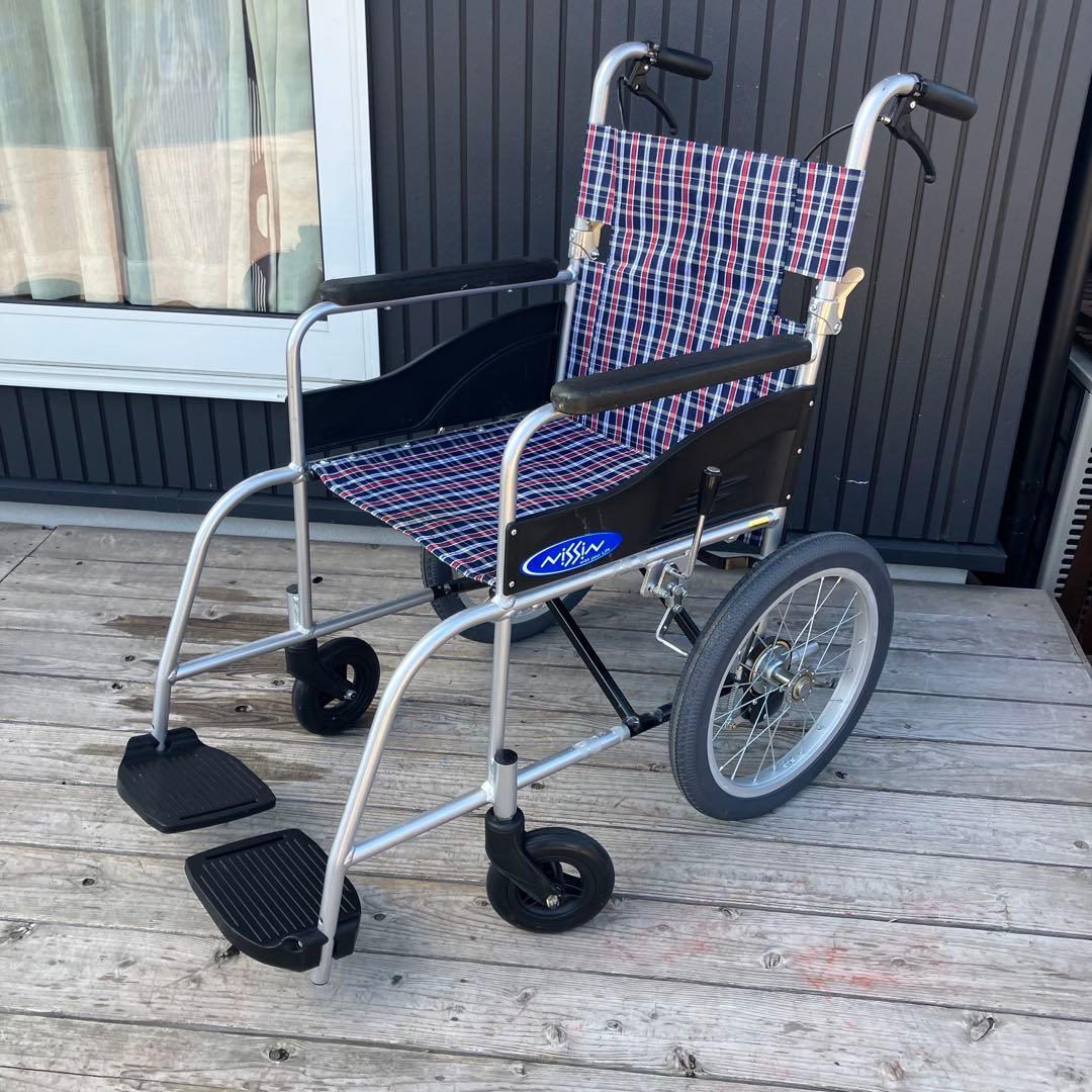 日進医療器 NISSIN 介助用車椅子 自走式 折りたたみ式 介護 チェック柄