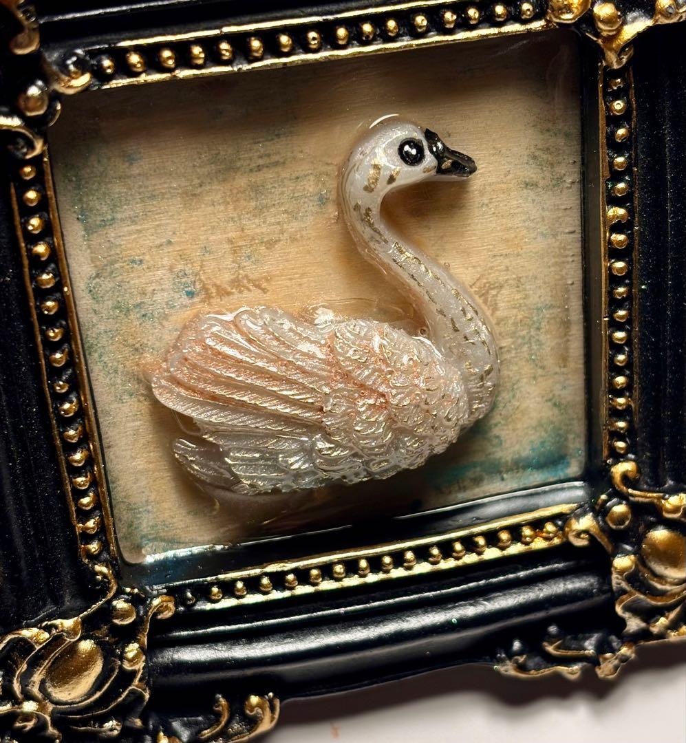 【3点セット】3Dフレームアート 白鳥と花｜立体オブジェ・ハンドメイド・一点物