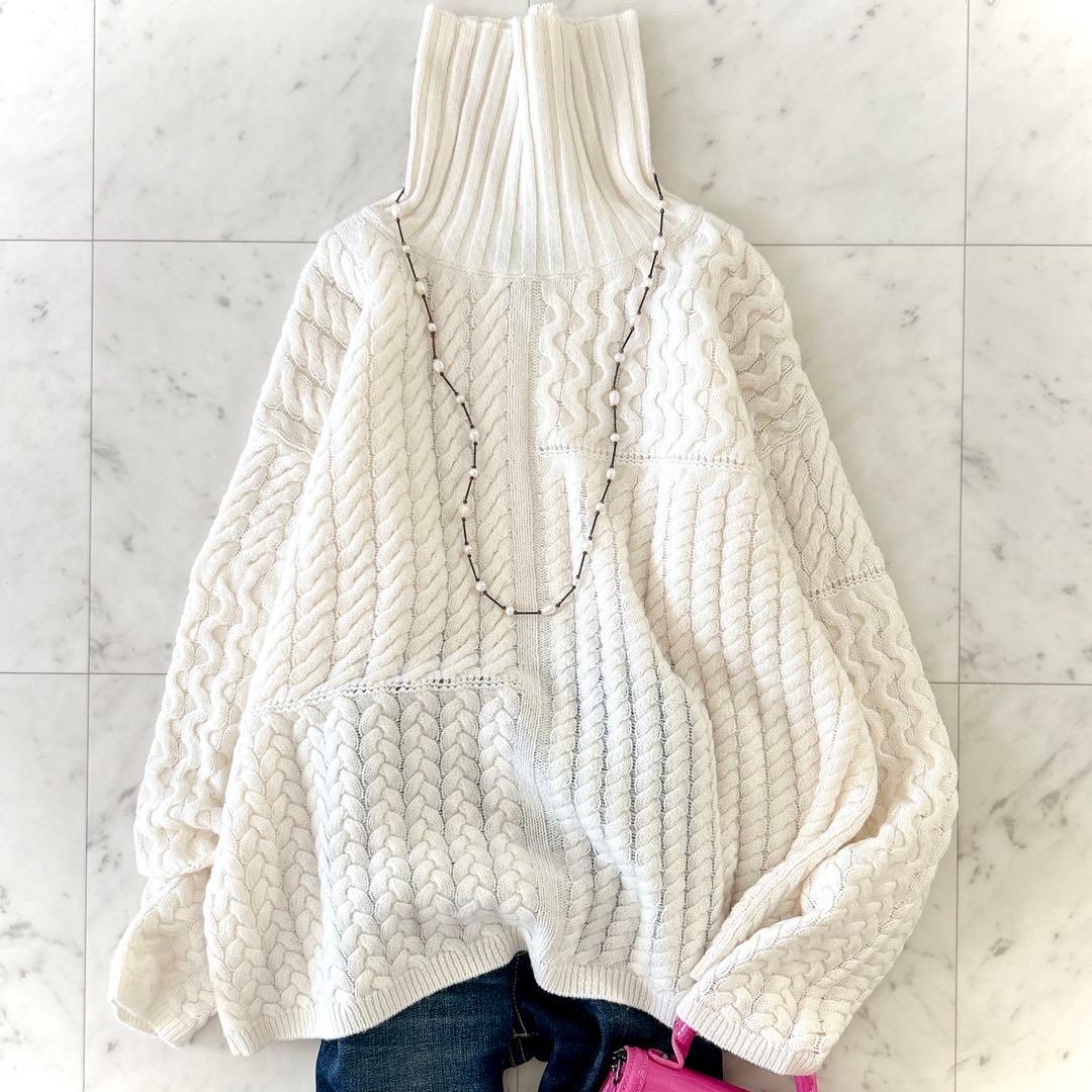 美品 Theory セオリー ウール カシミヤ ケーブルニット プルオーバー