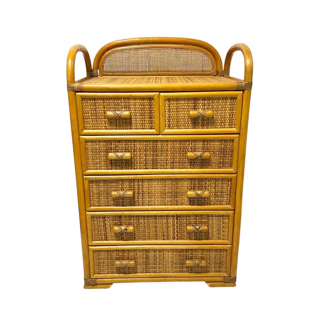 【週末セール】 籐 ラタン チェスト 5段 引出し6杯 収納家具　ビンテージ
