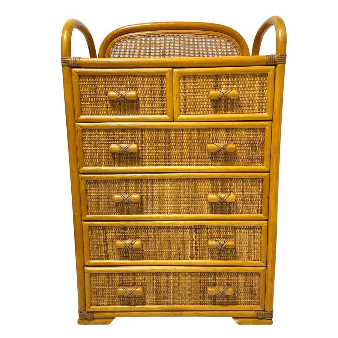【週末セール】 籐 ラタン チェスト 5段 引出し6杯 収納家具　ビンテージ