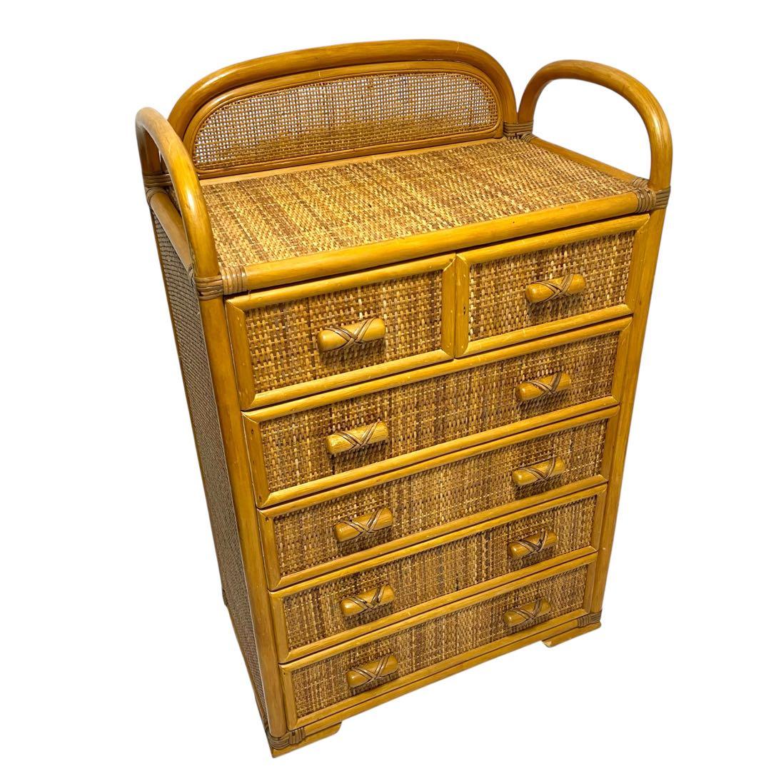 【週末セール】 籐 ラタン チェスト 5段 引出し6杯 収納家具　ビンテージ