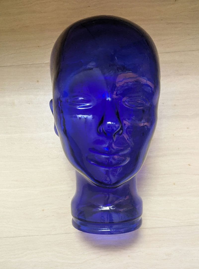 ヴィンテージ ガラス製 マネキン ヘッド インテリア ディスプレイ 頭部 青