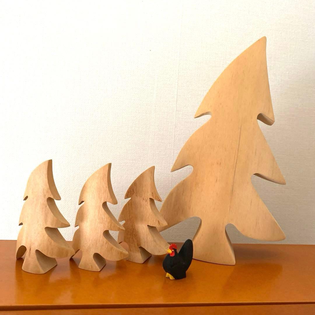 ドイツ製　オブジェ　木製　レア　クリスマス　もみの木　４点セット　オーナメント