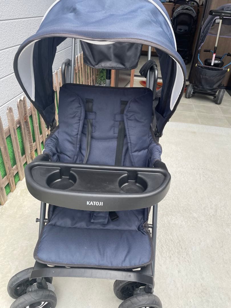 【送料込み】KATOJI カトージ 2人乗りベビーカー シット&スタンドネイビー