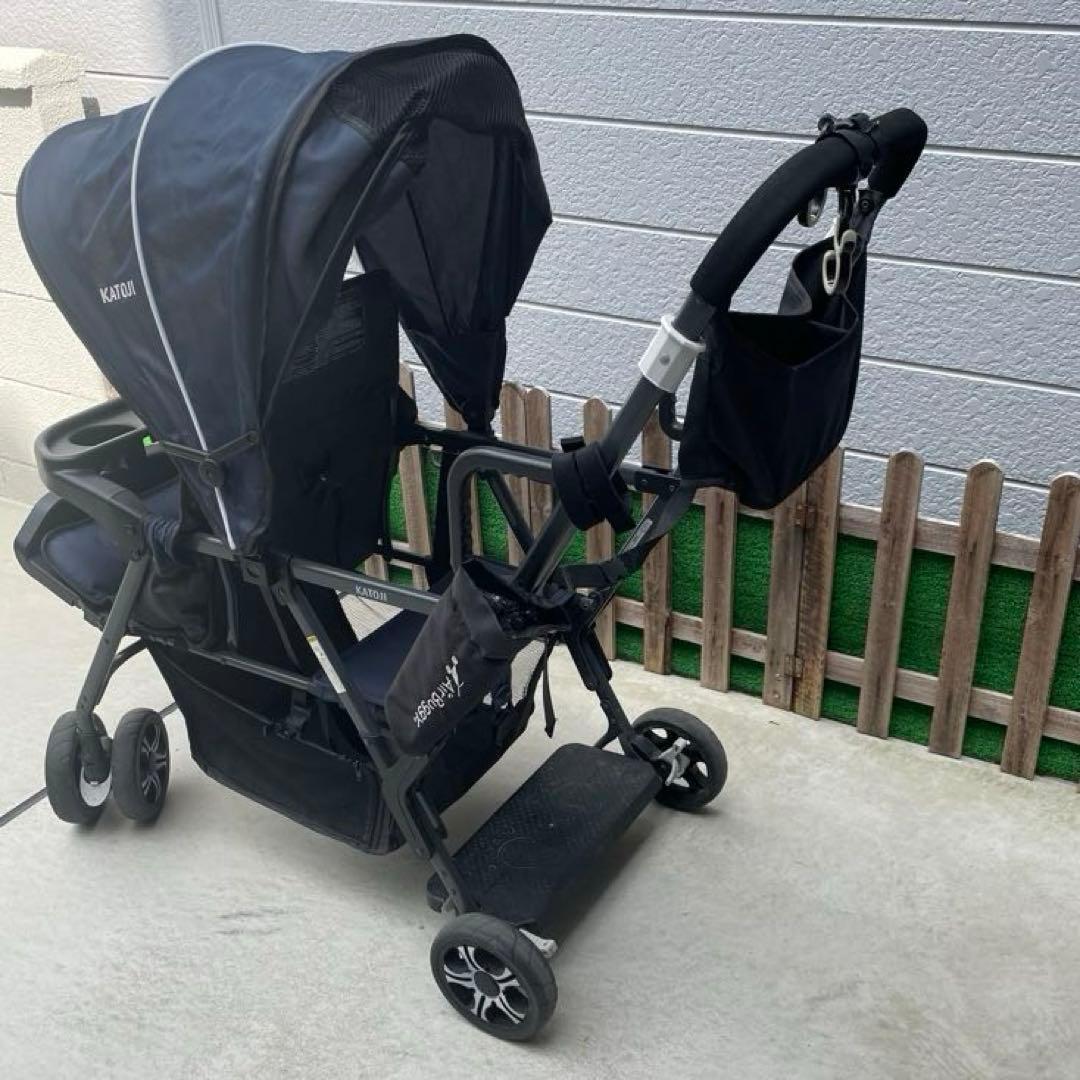 【送料込み】KATOJI カトージ 2人乗りベビーカー シット&スタンドネイビー
