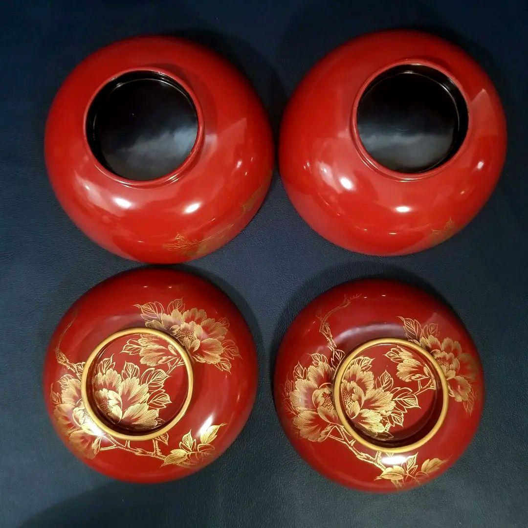 輪島塗 吸物椀 朱塗 沈金牡丹花文 吸物椀 煮物椀 懐石椀 2客