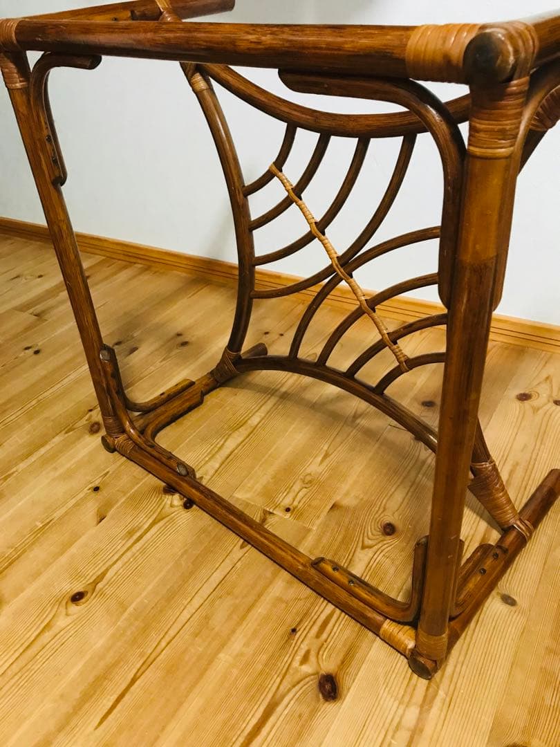 【ラタン】ガラステーブル