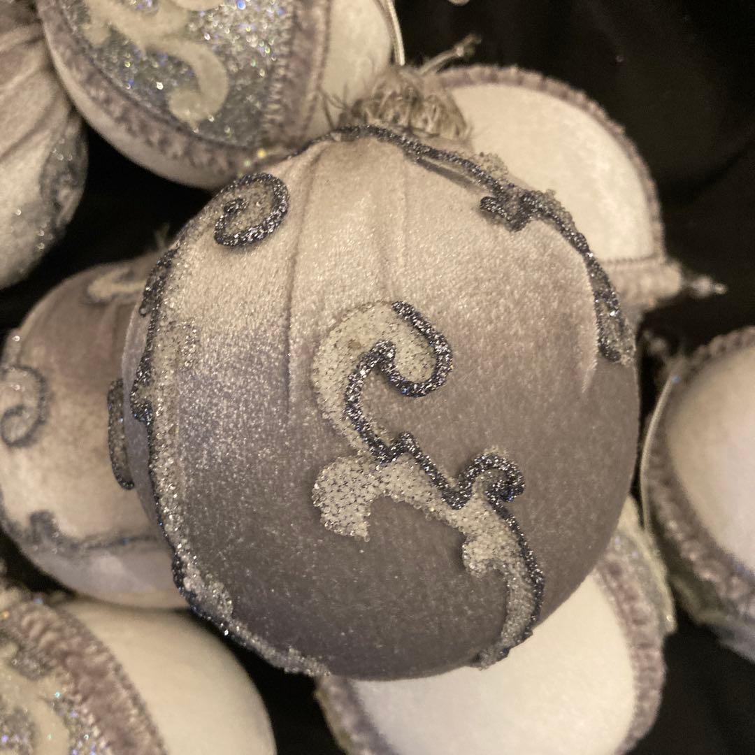 クリスマス　ゴージャスオーナメント　シルバー＆グレー　ベルベット大