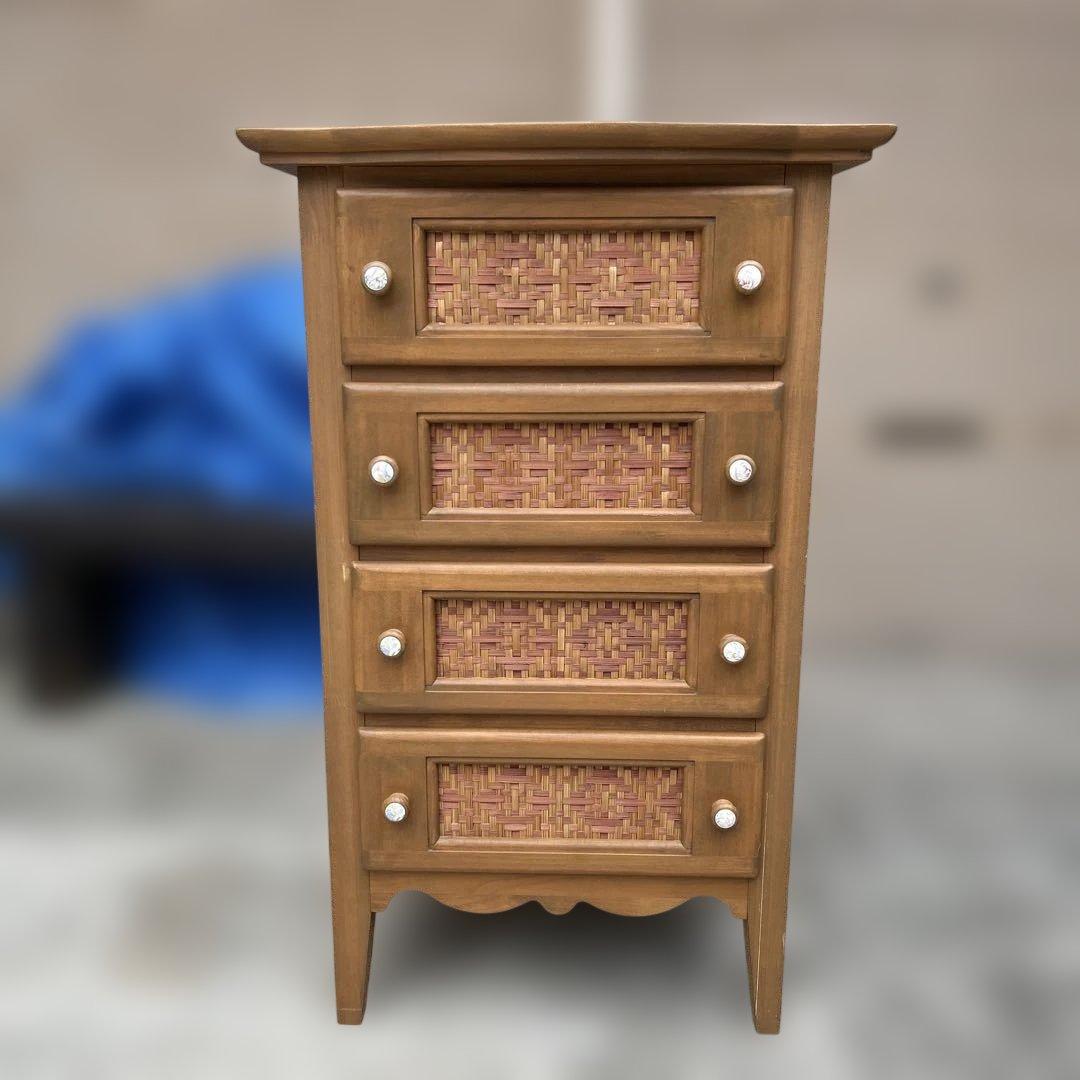 全国家具工業連合会　ボタニカル　ラタンチェスト　編み込み　4段　アンティーク