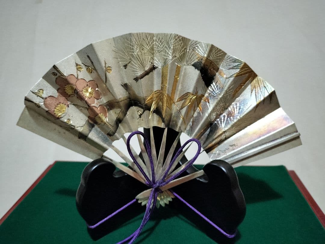 純銀 飾り扇 金属工芸 秀雄作 ケース箱付け 7＃ シルバー 純銀仕上げ